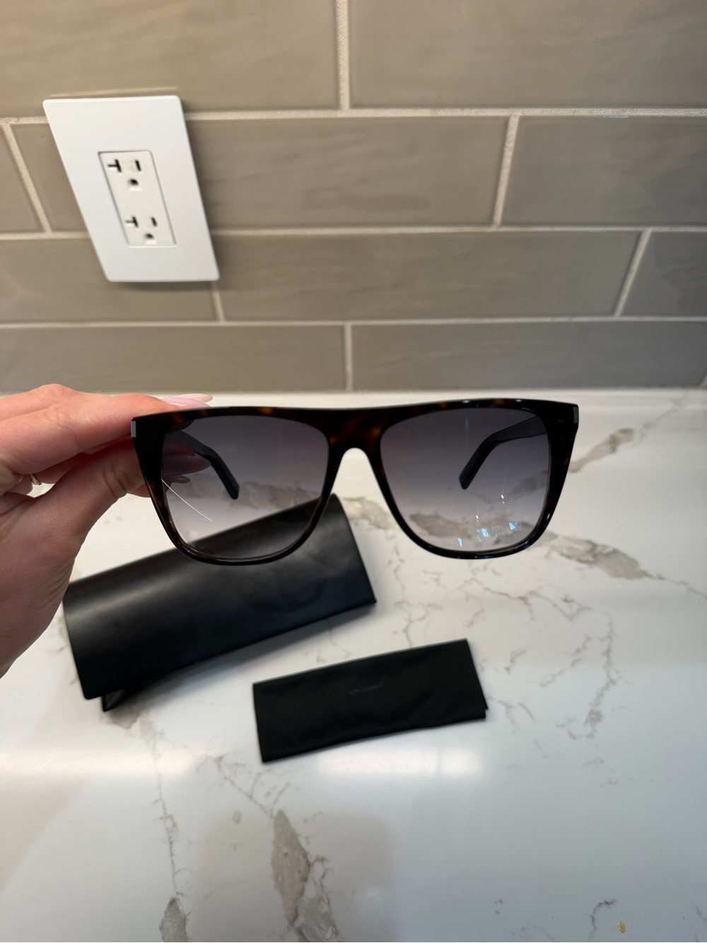 Yves Saint Laurent Tortoiseshell Sunglasses with Gray Gradient Lenses